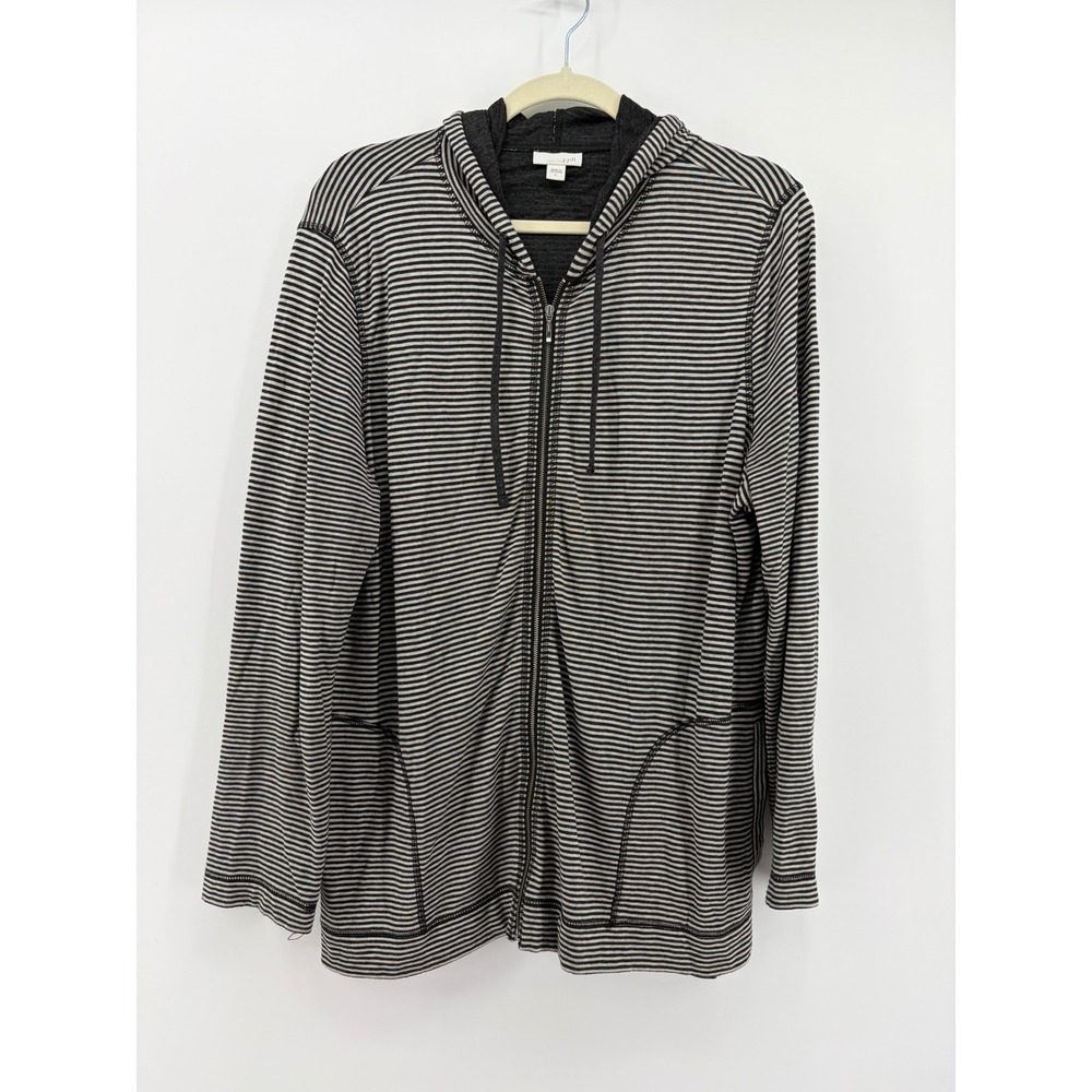J. Jill Black and White Striped Zip Hoodie